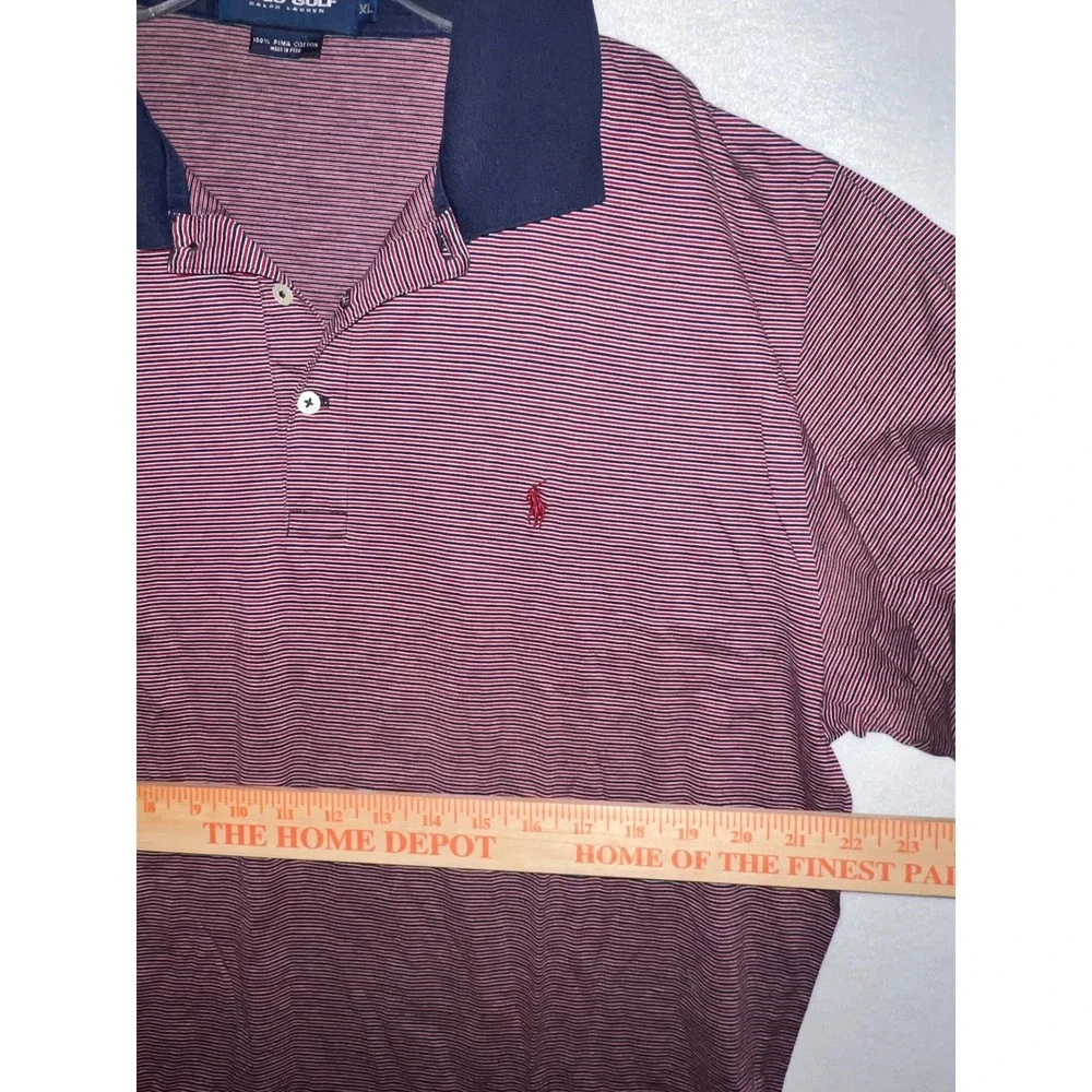 Polo Golf Ralph Lauren Mens XL Pima Cotton Striped Polo Shirt Burgundy Navy